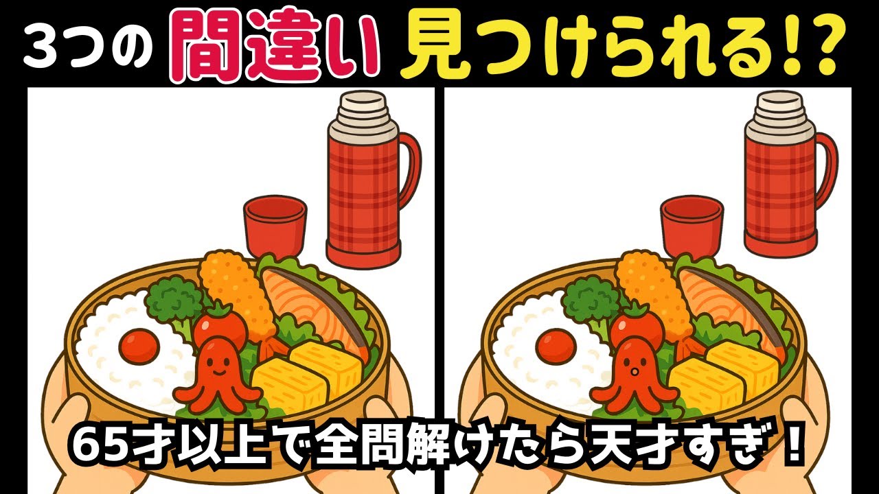 シニアの脳トレ無料動画　『間違い探し』  『1つだけ違う絵探し』『1箇所だけ違う漢字さがし』＋おまけ！vol.224