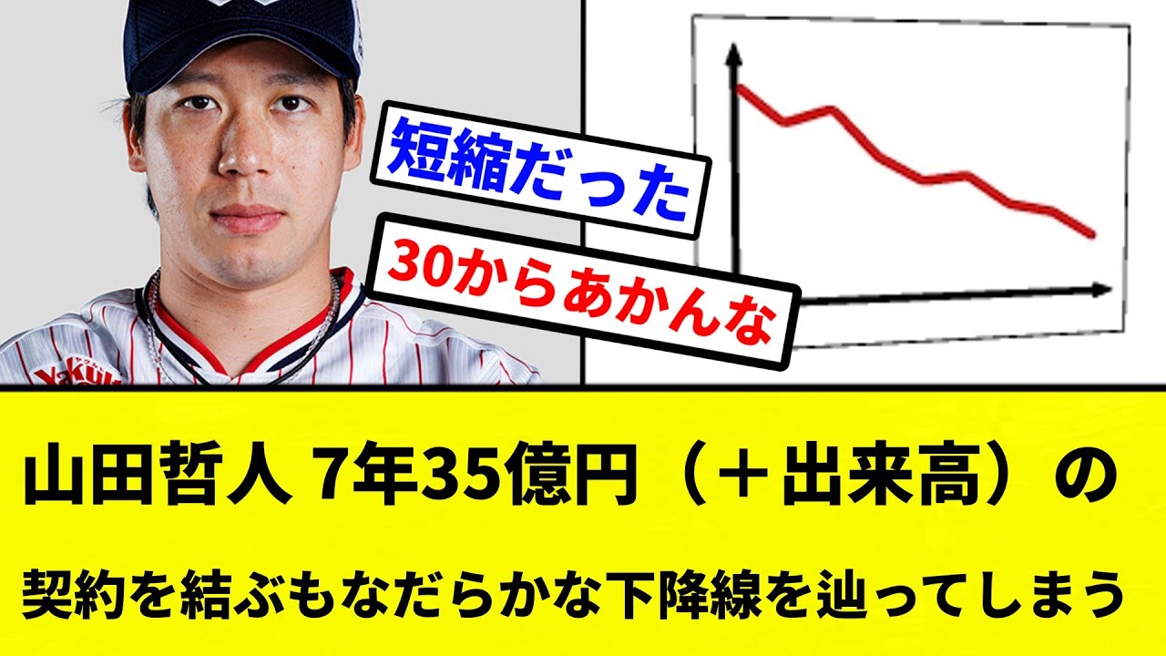 【お前 辿ったな】山田哲人 7年35億円（＋出来高）の契約を結ぶもなだらかな下降線を辿ってしまう【プロ野球反応集】【2chスレ】【なんG】