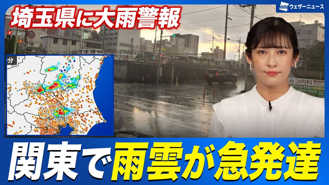 【大雨情報】関東で雨雲が急発達 埼玉県に大雨警報／ゲリラ雷雨に注意