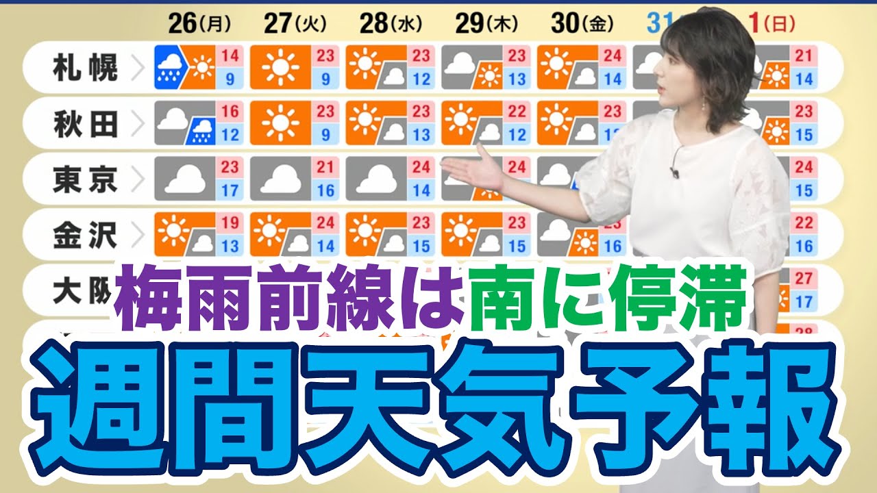 【週間天気予報】梅雨前線は南に停滞　暑さは控えめ