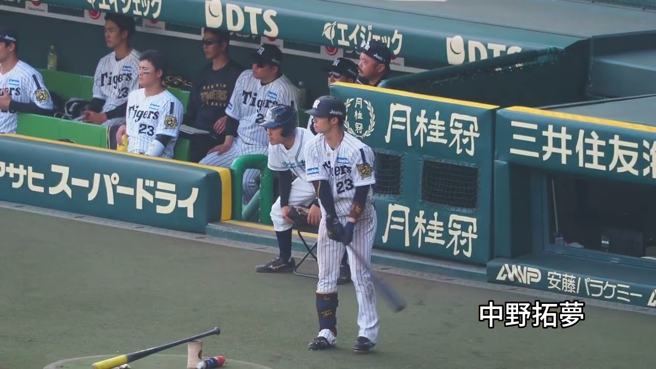 【仲良し！】阪神のベンチの様子と中野拓夢素振り！