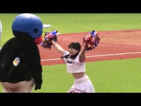 つば九郎と絡もうとしたら返り討ちにあうチアリーダーさん🤣