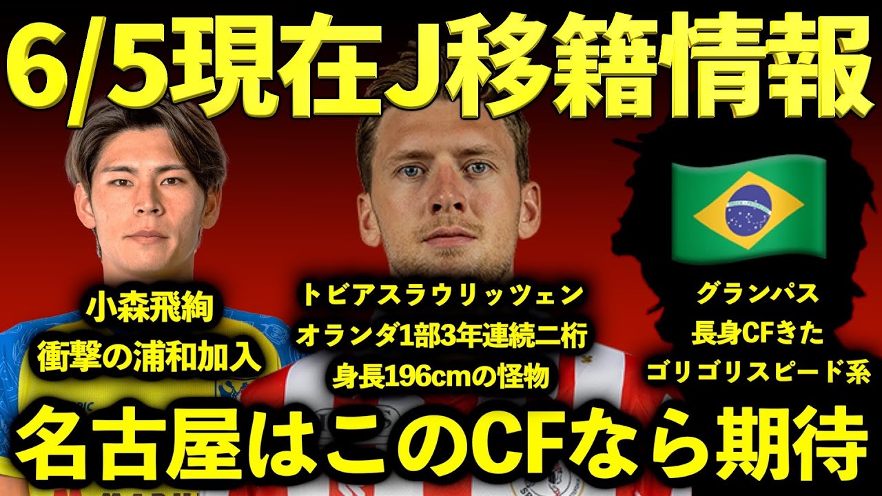 【移籍情報】ジュビロの補強エグすぎ!!! 名古屋も移籍金2億ブラジル1部CF獲得なるか？