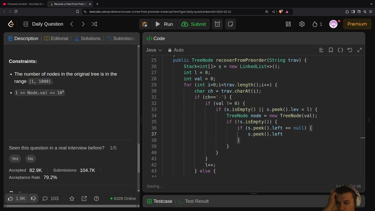 🄵🄰🄸🄻 Leetcode 1028. Recover a Tree From Preorder Traversal