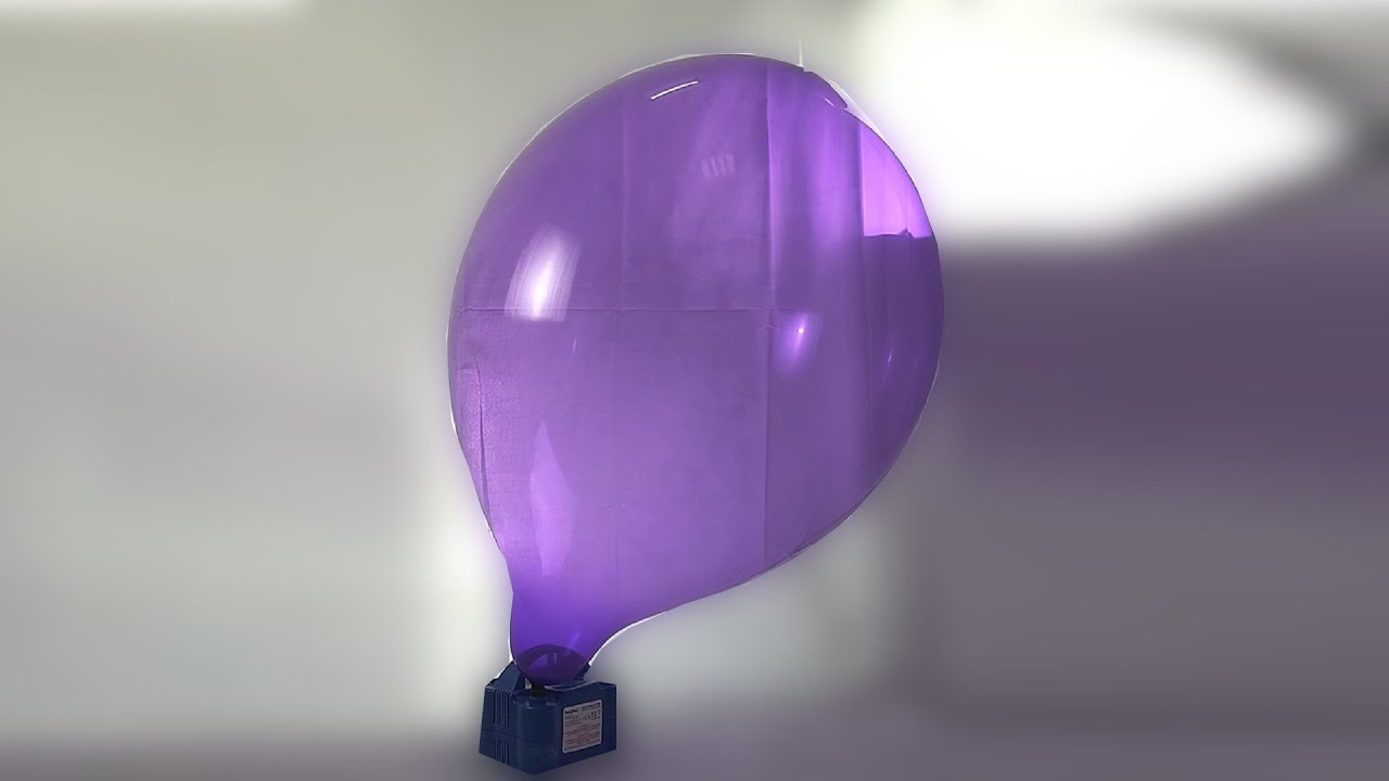 #108 BTP - big purple round balloon blow to pop to milions shreds