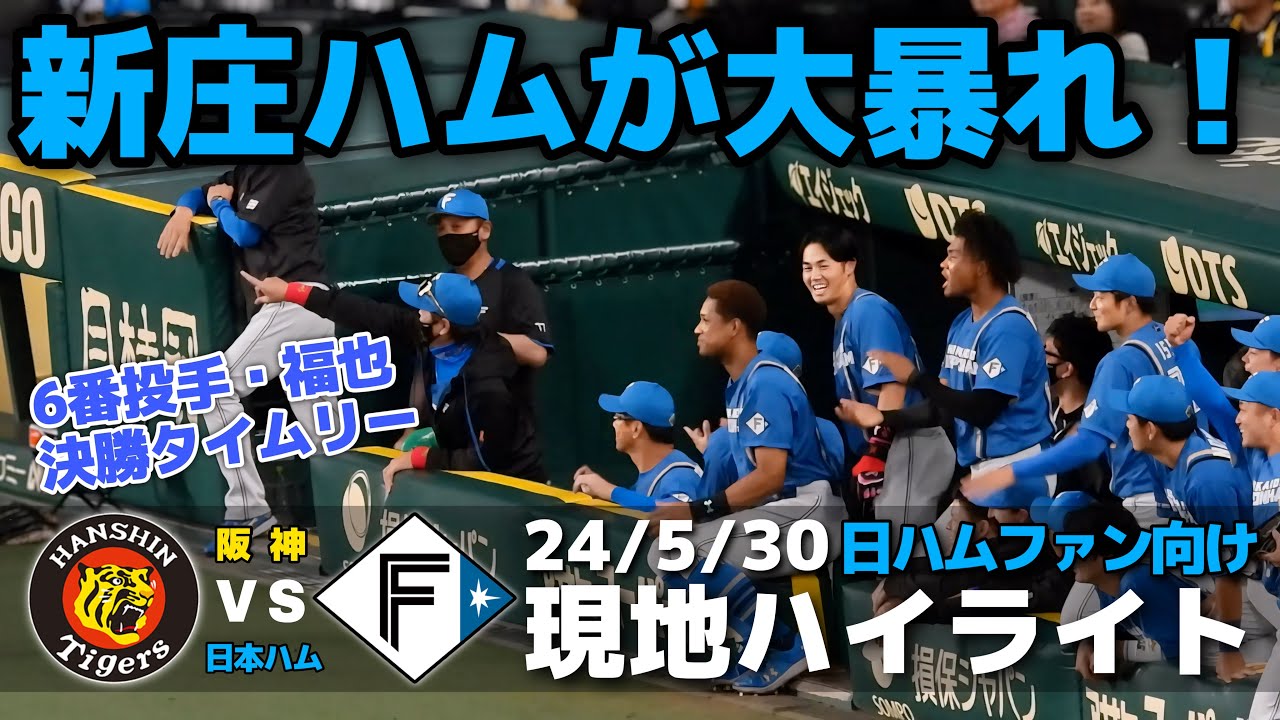 【現地ハイライト】2024.5.30 恐るべし新庄采配！投打に圧倒した日本ハムが連勝で貯金最多9！6番投手・山崎福也が決勝打！投げては7回無失点の好投で自身6連勝！【阪神 vs 日本ハム】