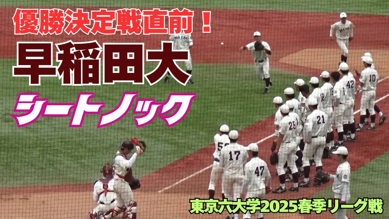 【東京六大学2025春季リーグ戦】明治との優勝決定戦に臨む早稲田のシートノック