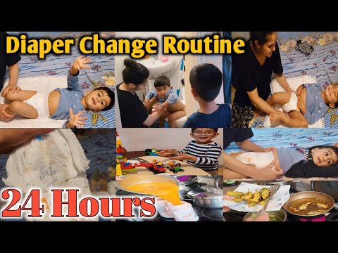 24 Hours With My kids \ Diaper Change Routine / Change A Baby Diaper