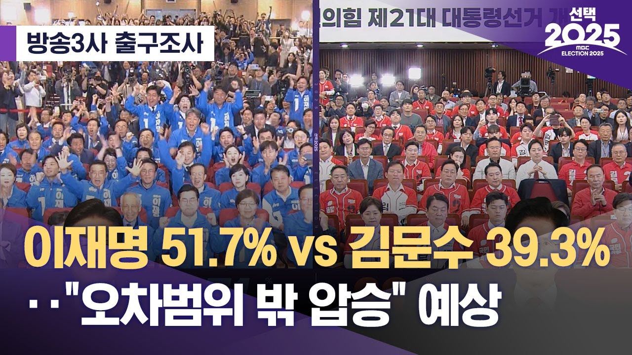 [방송3사 출구조사] 이재명 51.7% vs 김문수 39.3%‥
