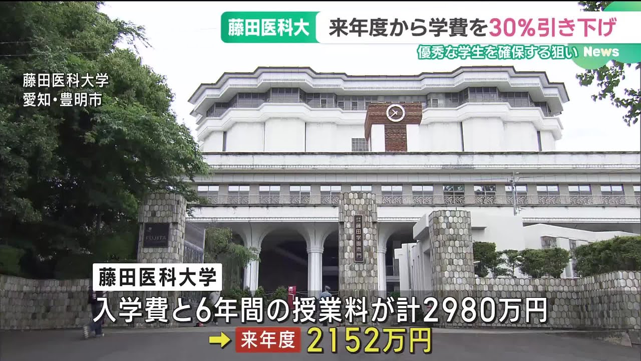 藤田医科大学が学費を約30%引き下げ　来年度の入学生からは2152万円　愛知 (25/05/29 16:35)