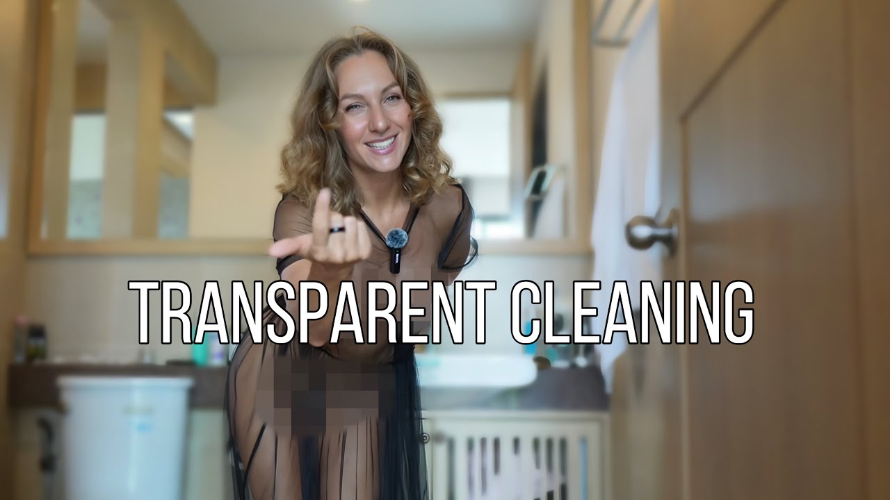 4K Cleaning transparent bathroom sheer black dress see throught outfits