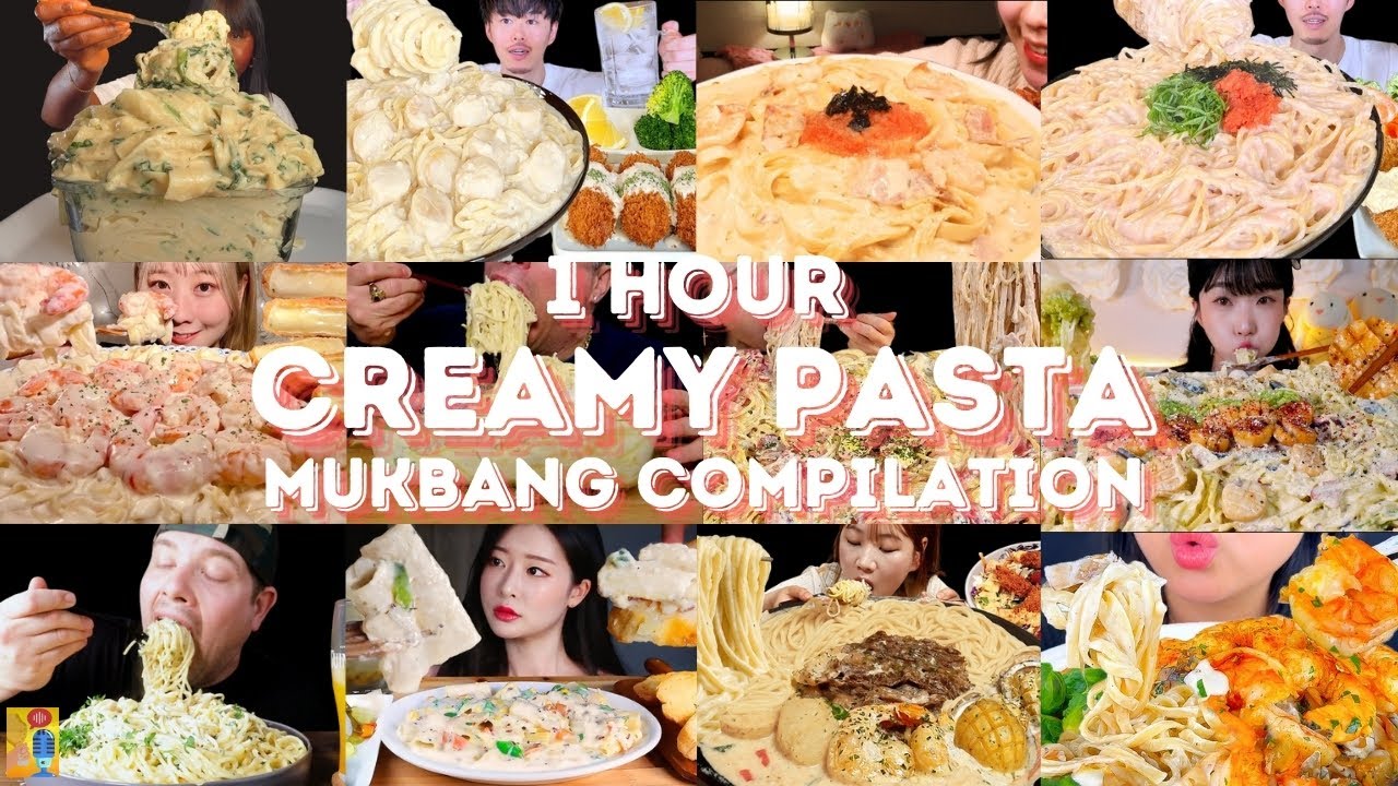*50 MINS* CREAM PASTA MUKBANG *ASMR* COMPILATION |  BIG BITES | EATING SOUNDS