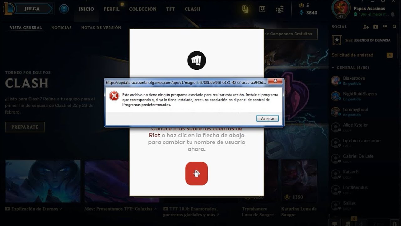 Actualiza a una cuenta de riot error