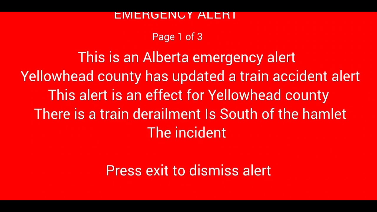 Alberta Emergency Alert Yellowhead county Train Accident