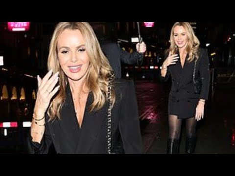 Amanda Holden stuns in a black blazer dress and knee highs in London. @amandaholdennews