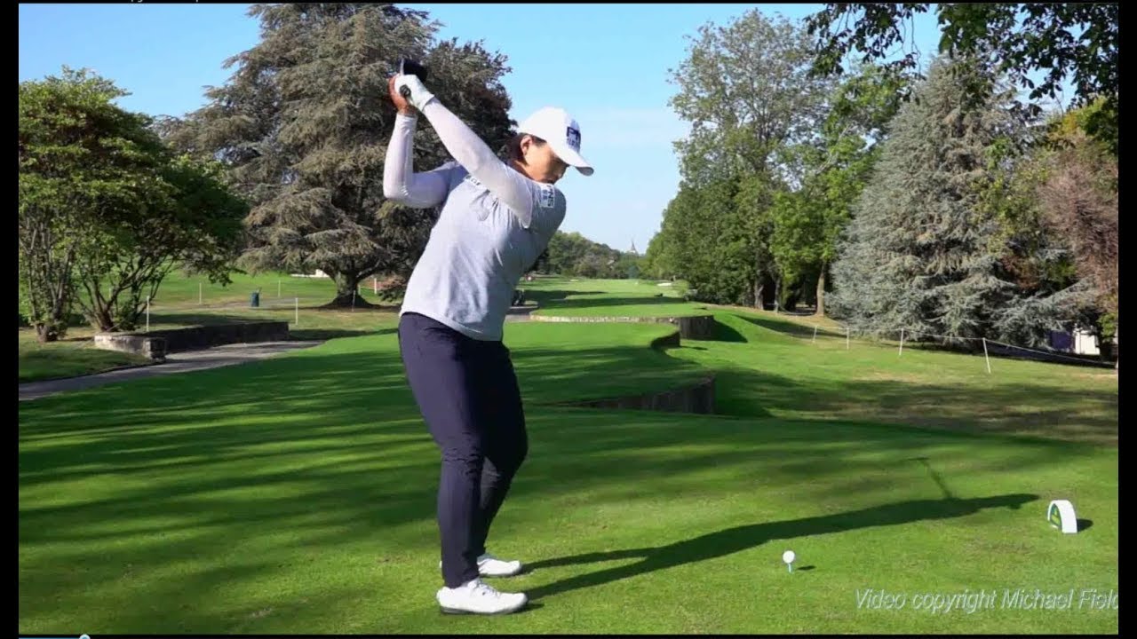 Amy Yang Golf Swing Driver (down-the-line view), Evian Championship, September 2018.