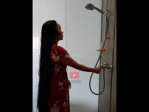 April is washing her longhair, after doing h4irj0b