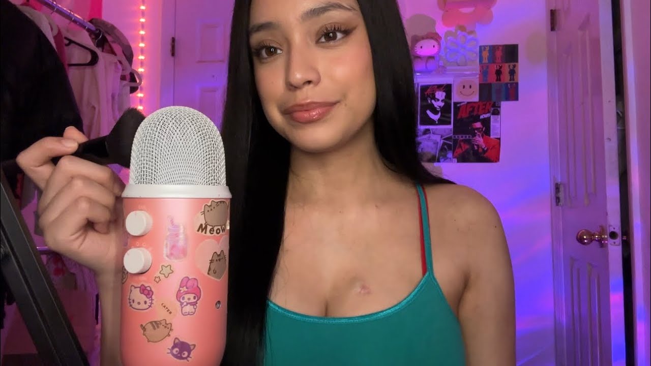 ASMR - Mic Brushing, Whispers, Mouth Sounds | Trigger Words + Hand Movements
