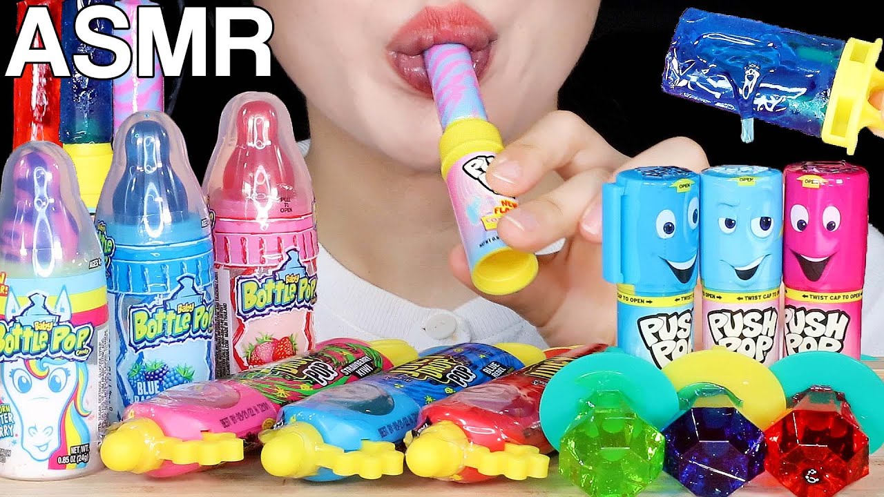 ASMR Bottle Pop | Juicy Drop | Push & Ring Pop Candy Eating Sounds | Sweet & Tart | MINEE EATS