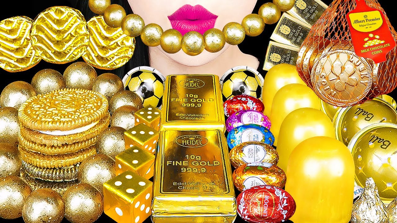 ASMR GOLD DESSERTS 골드바, 금목걸이 EDIBLE GOLD BAR, 24K PEARL NECKLACE 골드바, 황금목걸이 EATING SOUNDS MUKBANG 먹방