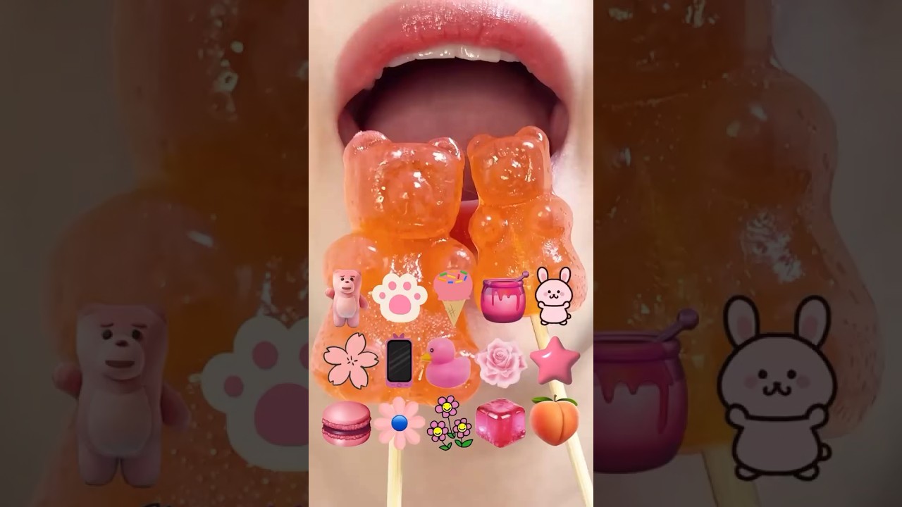 asmr PINK KOHAKUTO EMOJI FOOD eating sounds(sped up)