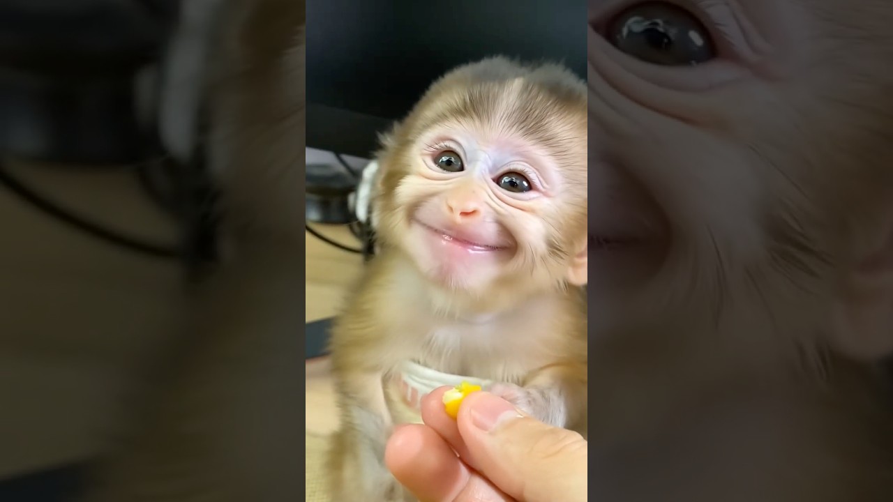 Baby Monkey Eats Corn and Gives the Sweetest Thank-You Smile Ever! 🌽😊