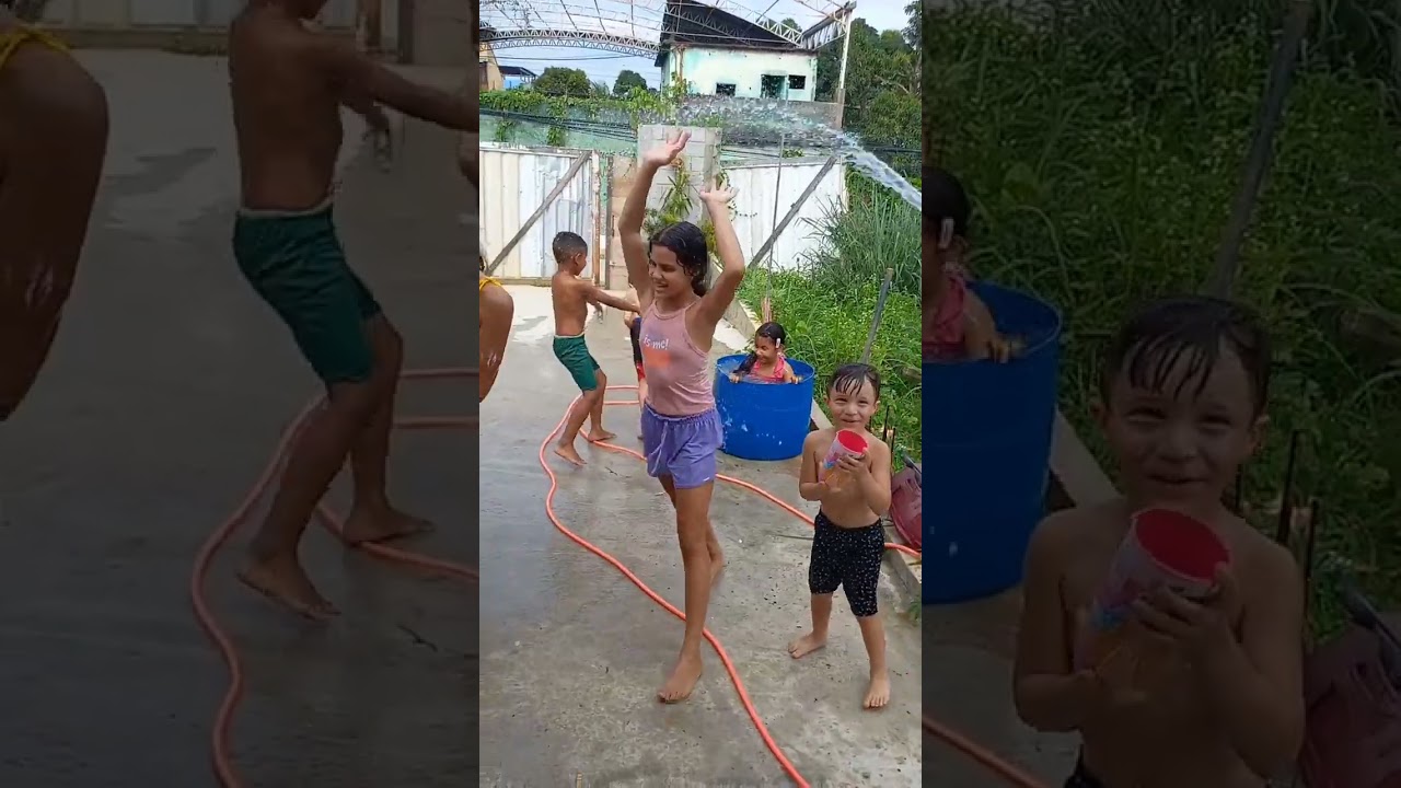 banho de mangueira das crianças