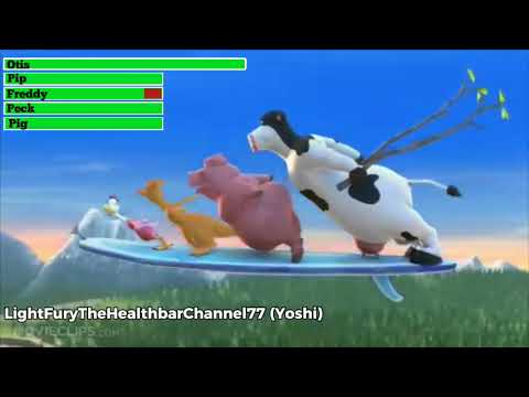 Barnyard (2006) Hill Surfing Scene with healthbars