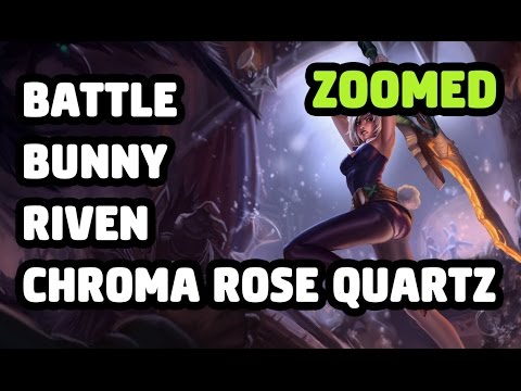 BATTLE BUNNY RIVEN CHROMA ROSE QUARTZ SKIN ZOOMED SPOTLIGHT - LEAGUE OF LEGENDS