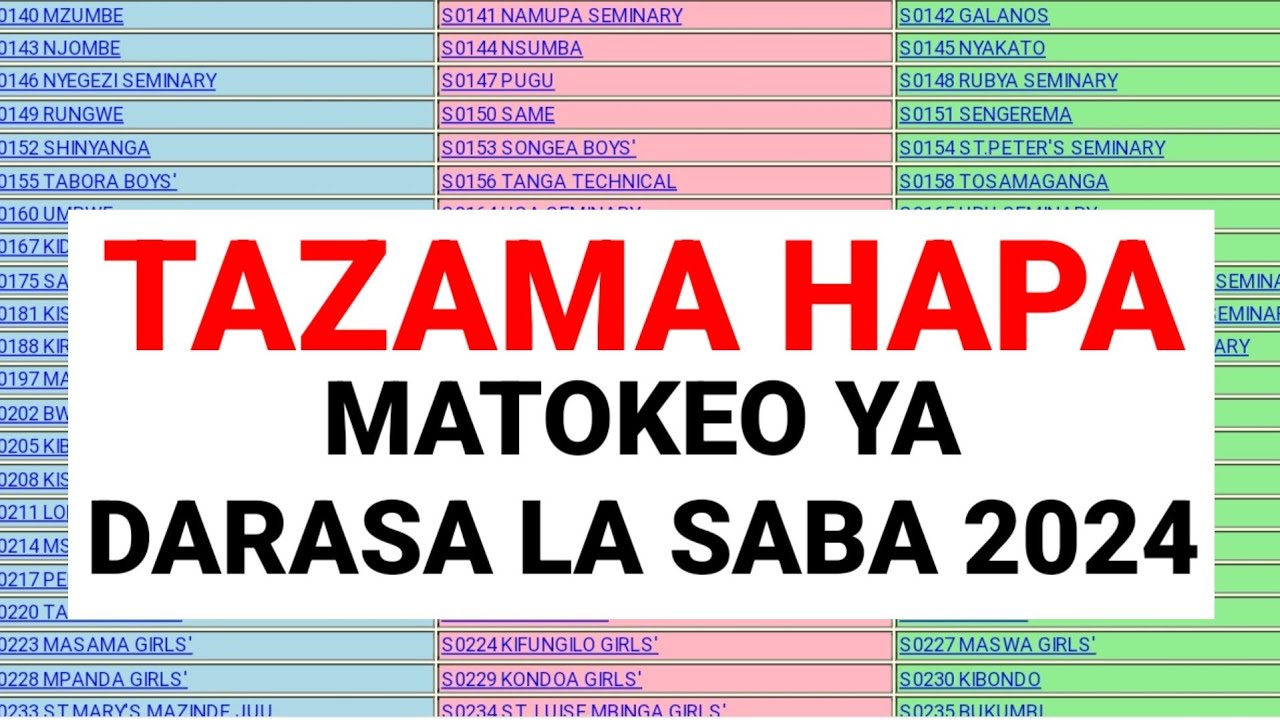 BOFYA HAPA KUTAZAMA MATOKEO YA DARASA LA SABA 2024/2024...