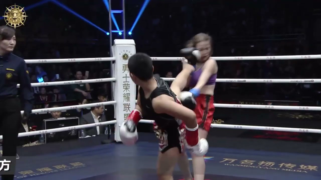 Boy dominates woman in kick boxing, KO ryona fight, maledom!
