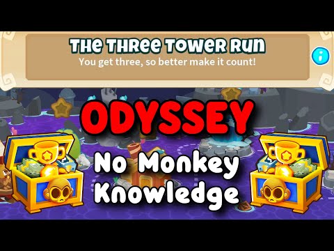 BTD6 Odyssey | No Monkey Knowledge Guide | Hard Mode Tutorial | The Three Tower Run