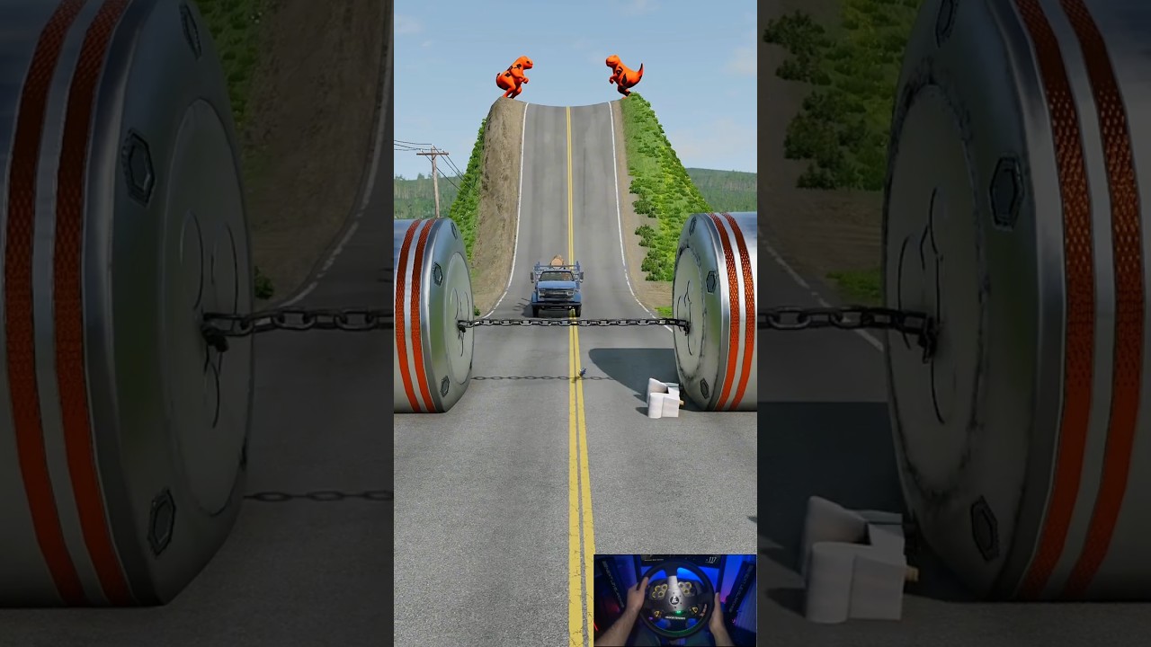 Cars & Logs Truck vs Chained Hydraulic Crush - BeamNG.drive#gaming #shorts #beamng