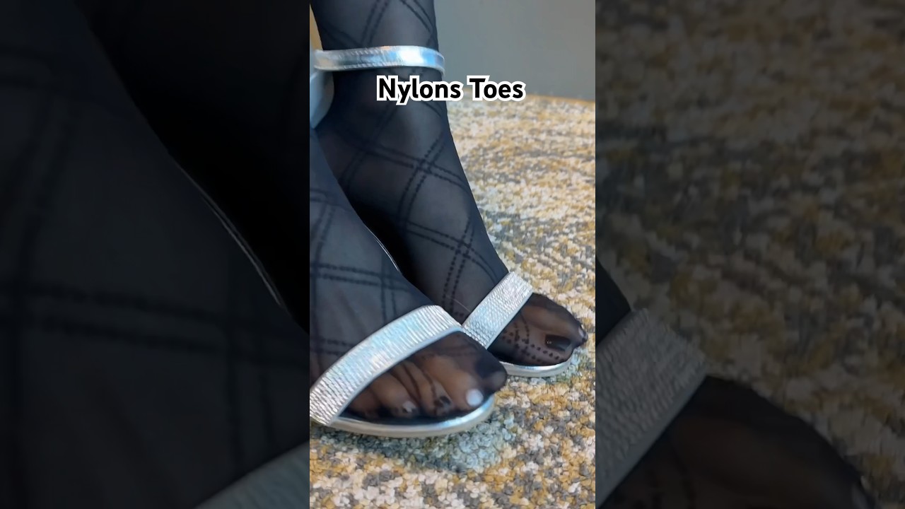 Closeup Nylons Toes! Sheer Black Pantyhose Stockings Tights Legs Feet Sandals Heels
