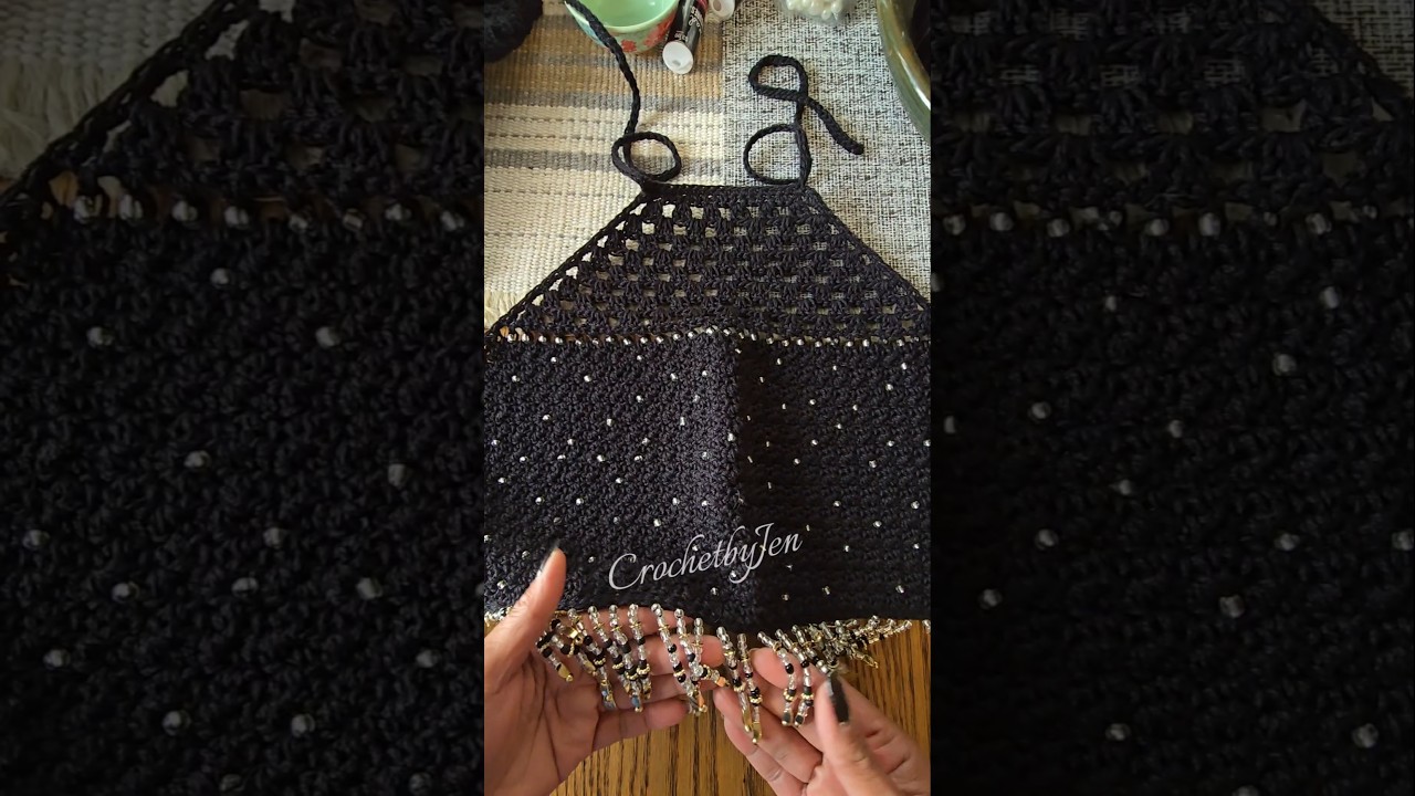 Crochet Halter Top with Beads #crochet #gantsilyo