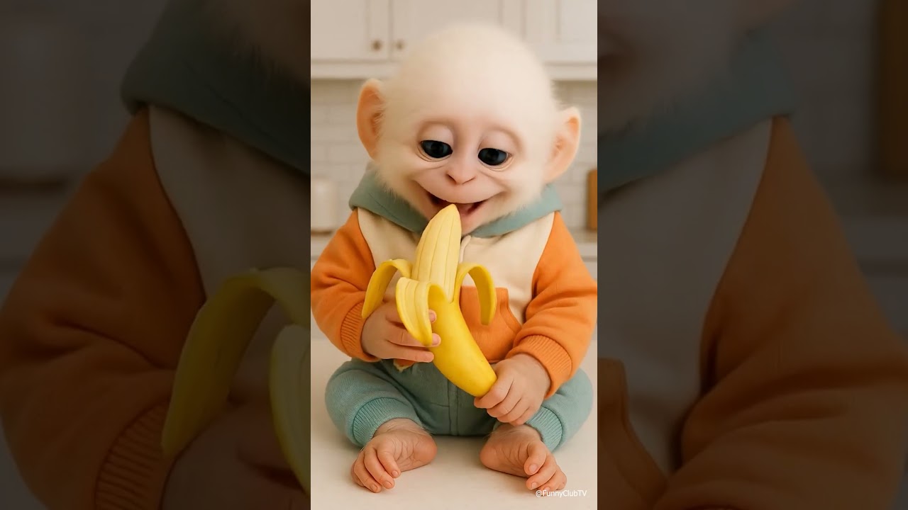 Cute baby and monkey ❤️👶🏻🍭🍧🍌🐵🍒😱💕🤣