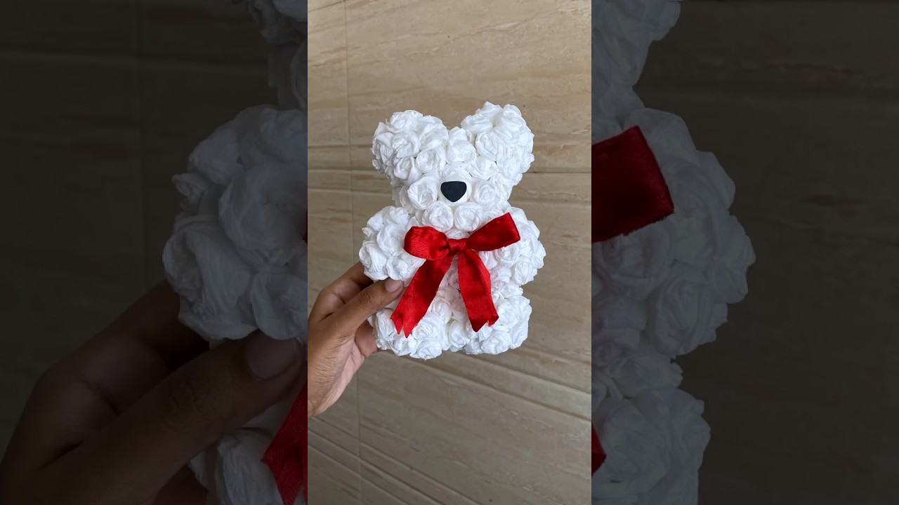 Cute gift idea♥️ Tissue rose teddy diy🧸 #shorts #best #decor #handmade #craft #birthday #bf #happy
