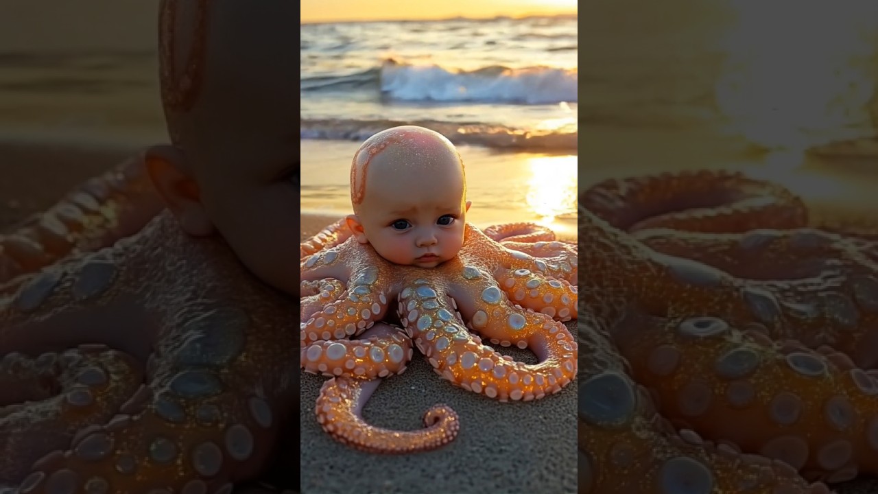 Cute octopus baby on the beach👶🐙 Human-Octopus Hybrid Weirdcore Short