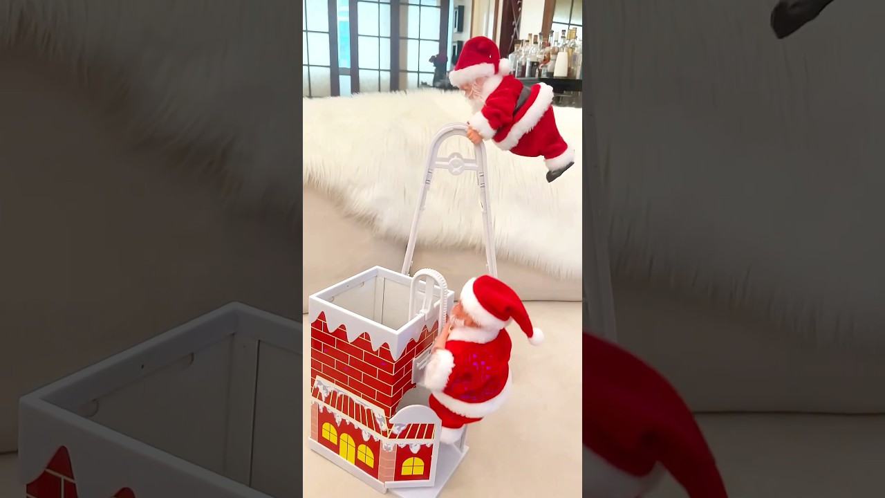 Cute Santa Clause Climbing the Ladder! Santa toys 🎅🏻🎁 #shortsvideo #christmas #present #santa