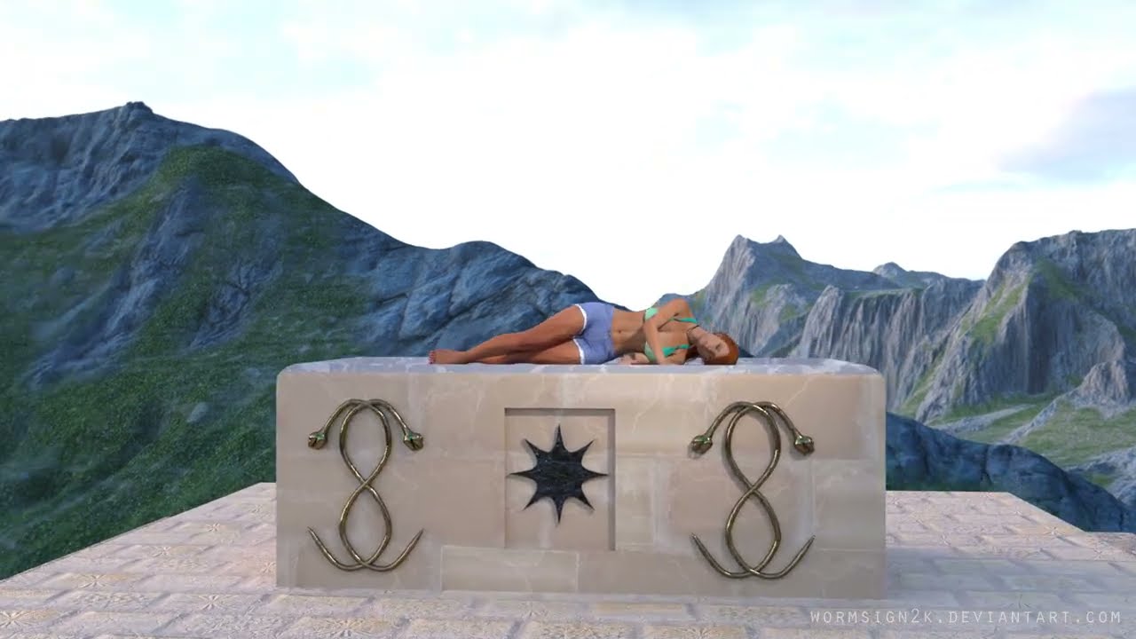Demon Swallows Sexy Girl in Bikini and Jean Shorts