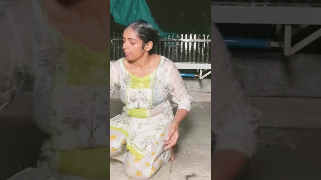 Desi Girl Bathing in Night Rain #vlog #dance #pakfamilyvlog #gardening #villageliferoutine #plants