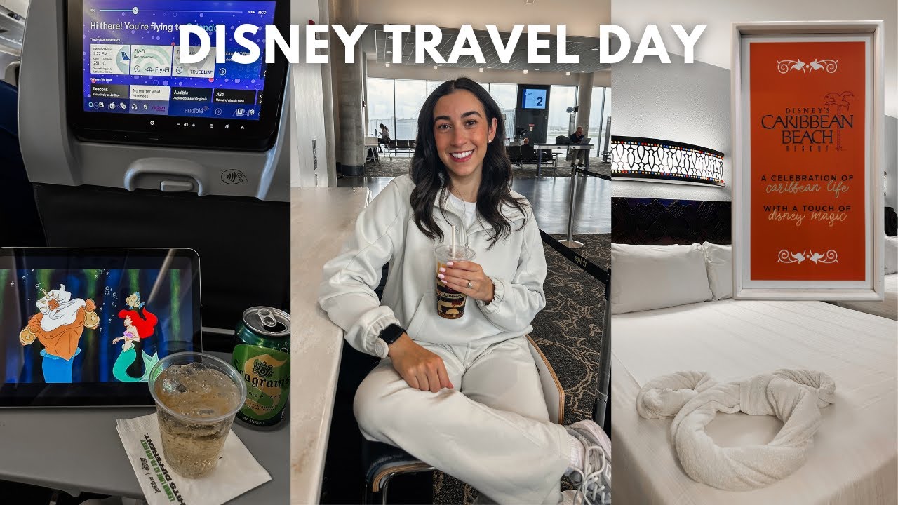 DISNEY WORLD TRAVEL DAY ✨ flight to Orlando, Disney's Caribbean Beach Resort, room tour & more!