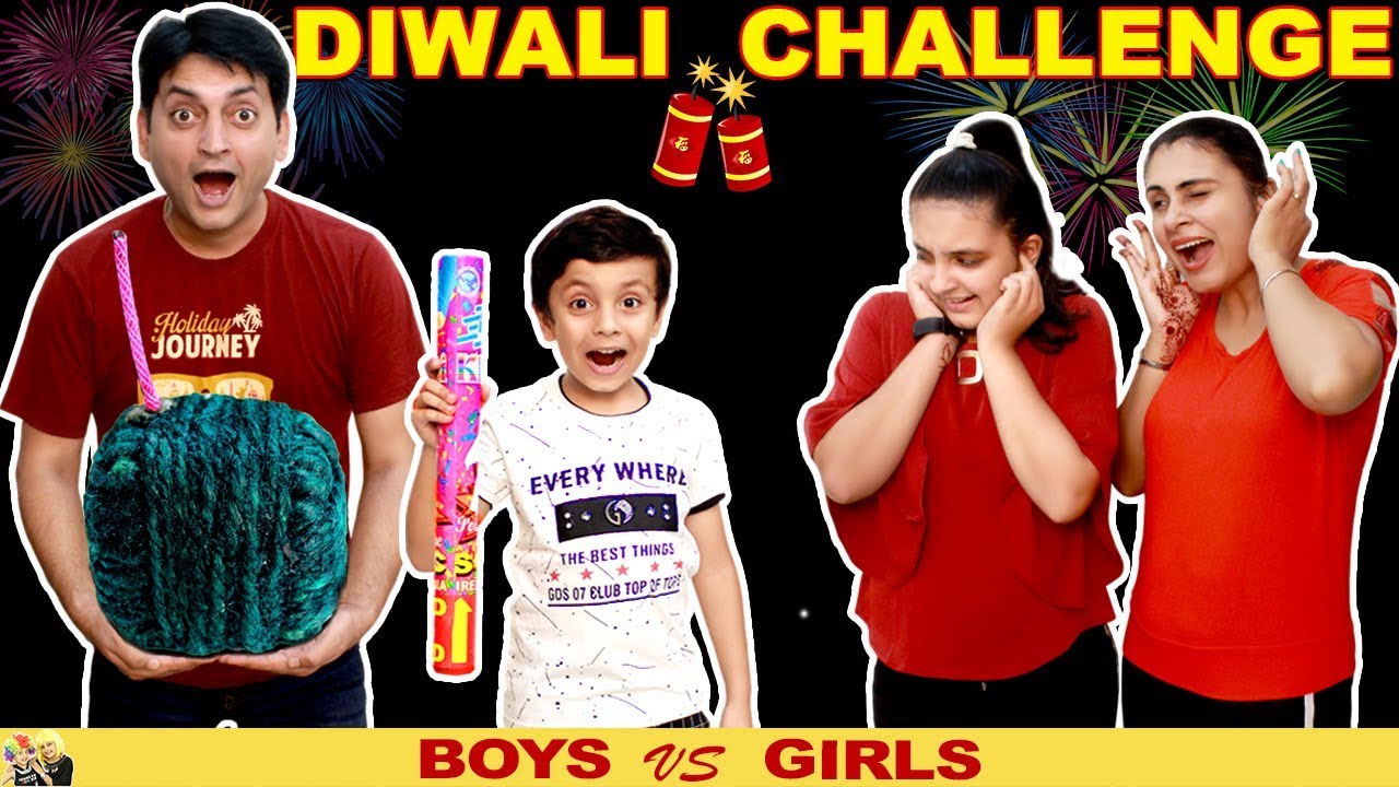 DIWALI CHALLENGE Girls vs Boys | Funny Family Green Crackers | Aayu and Pihu Show
