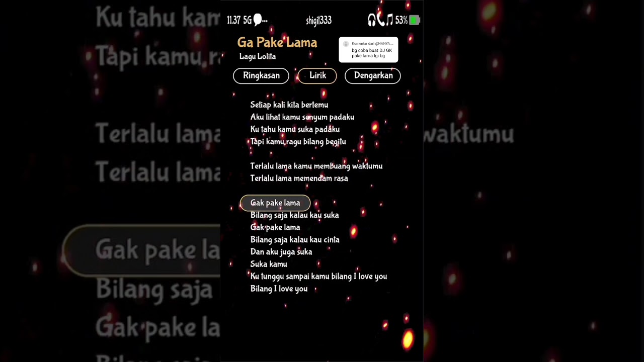 Dj Gak Pake Lama Song Lyrics #fyp #gapakelama #liriklaguviral #lyrics#liriklagu #lirikgoogle 💃💃