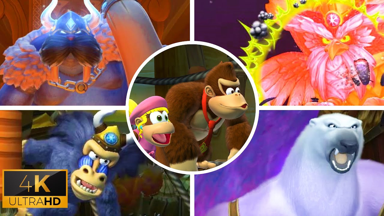 Donkey Kong Country Tropical Freeze | All Bosses [Crispy 4K] (No Damage)