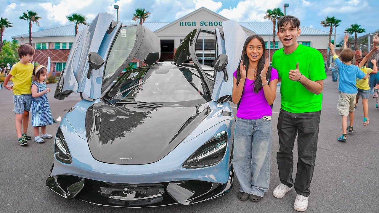 Dropping Our Little Sister Off At School in a McLaren 765LT!