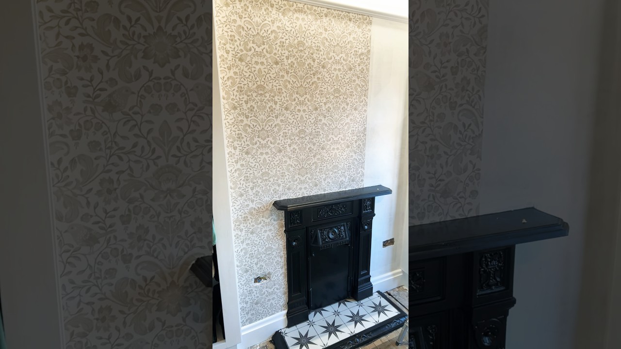 Dunelm Sandstone Tonal Ruskin wallpaper - Main Bed fire wallpapered #dunelm #Sandstone Tonal Ruskin