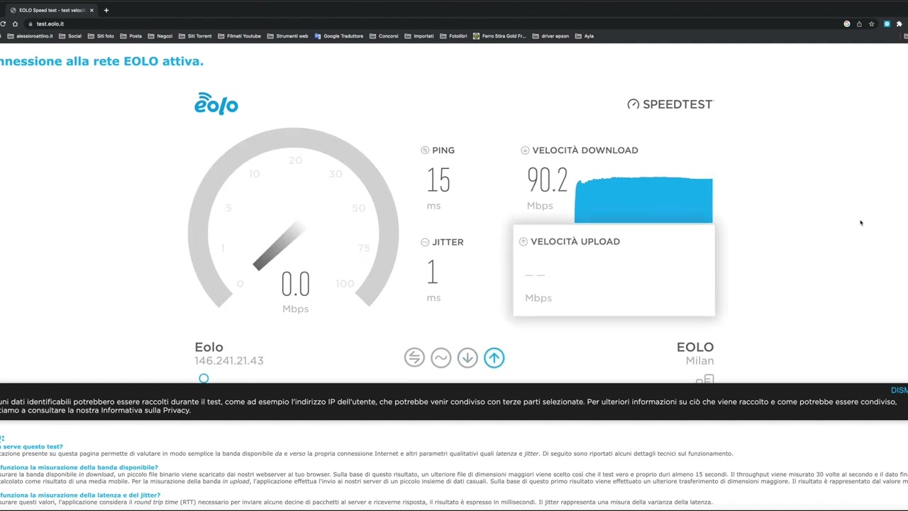 Eolo 100 MEGA Speed Test