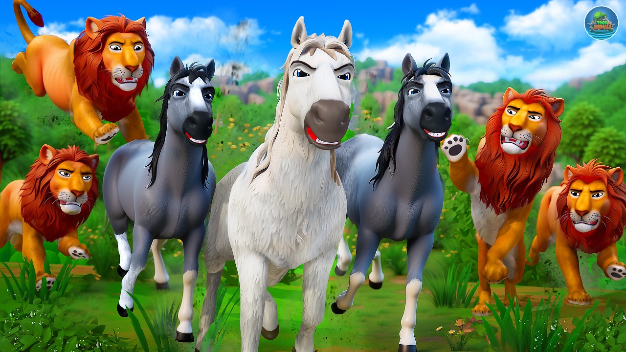 Epic Animal Kingdom Face-Off: Lion Pride vs Horse Herd Battle - Who Will Reign Supreme? Animal Fight