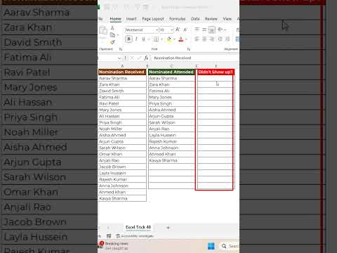Excel Trick 48 - How to compare two lists and find the missing entries #shorts  #exceltricks